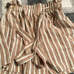 SHEIN Tan and White High Waist Shorts with Stripes